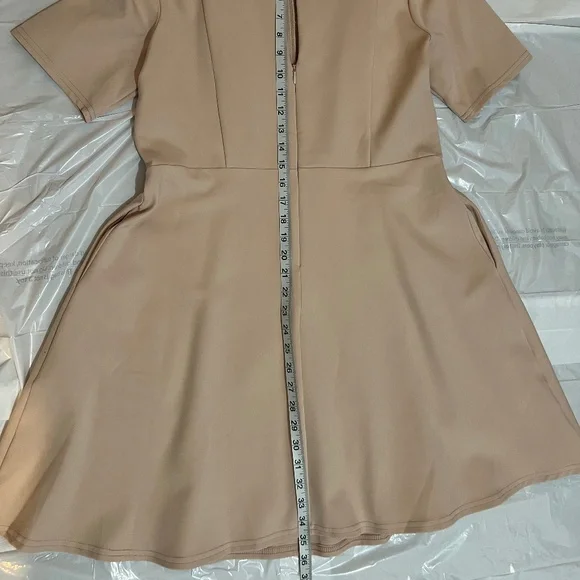 NWT ASOS Lace Panel Fit & Flare Dress Soft Taupe Beige/ Nude Beige Size US 12 - Picture 11 of 16
